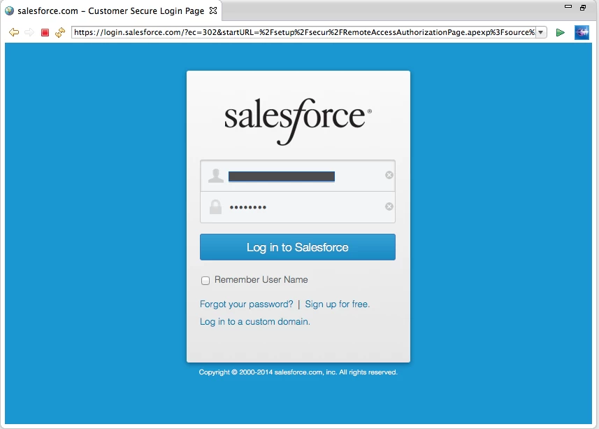 Figure 5: Salesforce.com Login Screen for OAuth