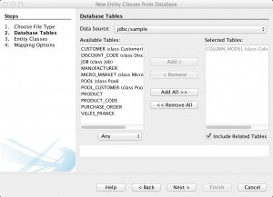 Figure 2.  NetBeans IDE New Entity Classes from Database