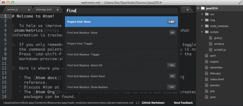 The Sublime command palette making a guest appearance at Atom