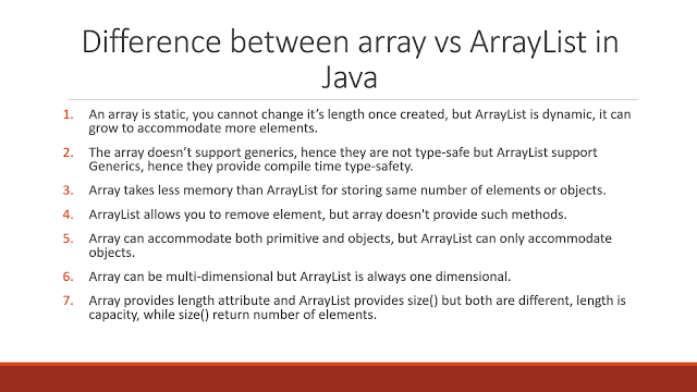 Difference between Array vs ArrayList in Java