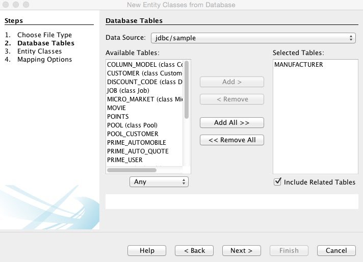 Figure 2:  Choose Table from Available Tables list