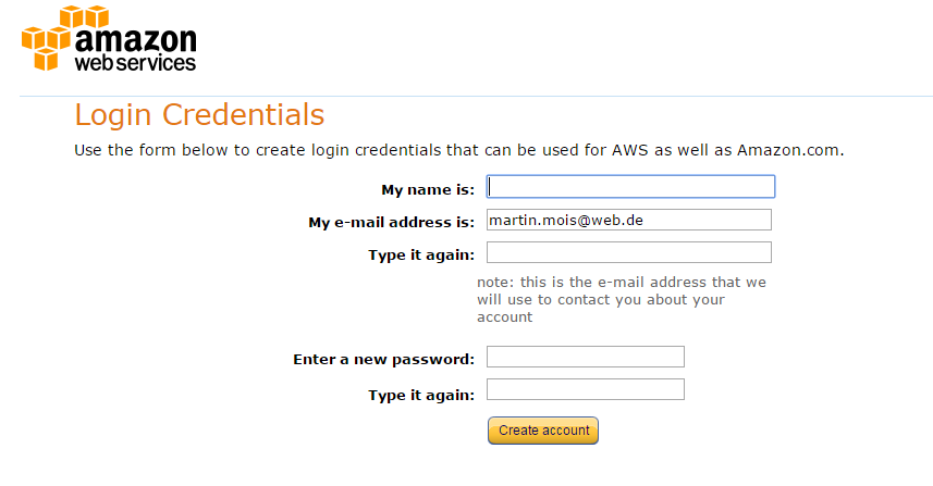 Amazon S3 login credentials