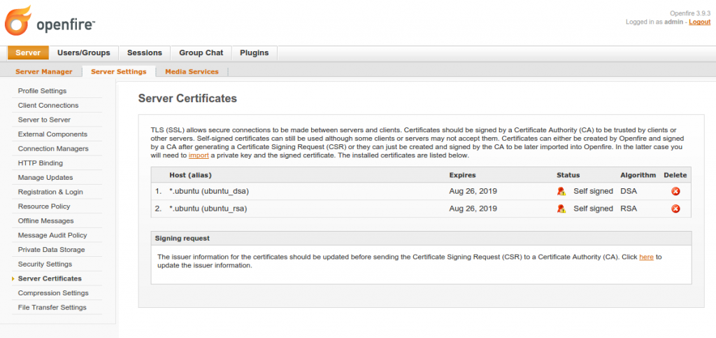 Figure 4: Self-signed server certificates