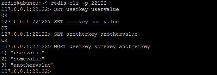 Picture 3. Setting several key / value pairs in Twemproxy (nutcracker) and verifying they are stored.