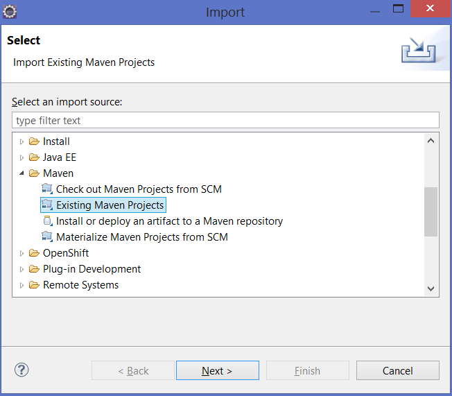 Picture 1: Importing Existing Maven Projects into Eclipse.