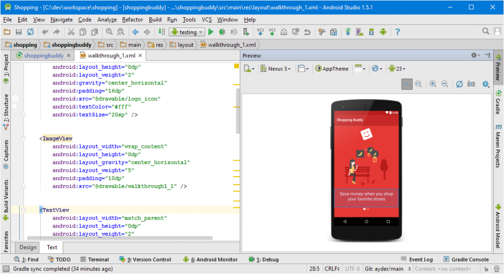 Android Studio Text and Visual Preview on the same view