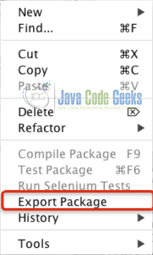 Fig. 13 - NetBeans improvement; add an Export Package menu item