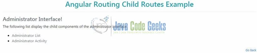 Angular Child Routes - Administrator Interface