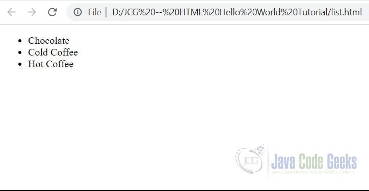 HTML Hello World - Unordered List 