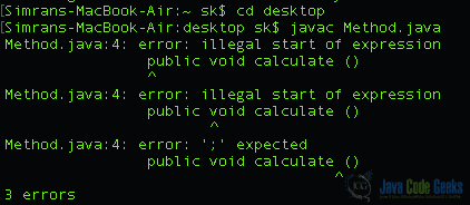 illegal start of expression in Java - Definition of a method inside