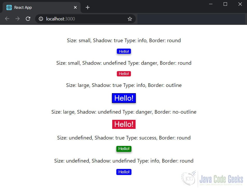 ReactJS Button Components - Project Output