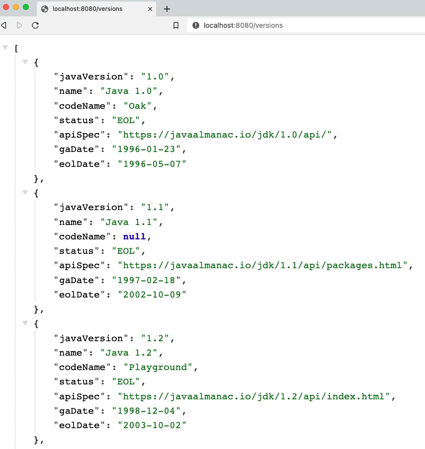 Test application - Java version entities