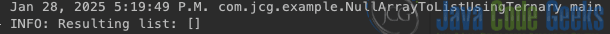 Java null array to empty list conversion using a ternary operator example output