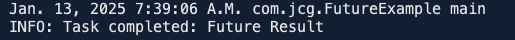 Example screenshot showing the output of transforming a Java Future into a CompletableFuture