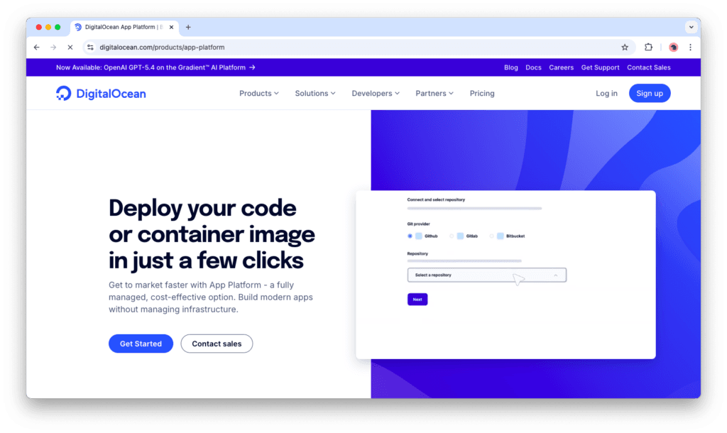 Digital Ocean Platform App homepage - heroku alternative for depolyment