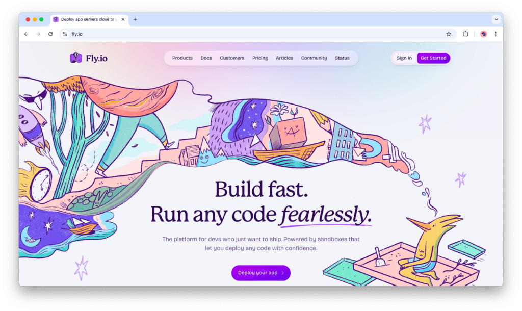 Fly.io hompage - heroku alternative for app deployment 2026