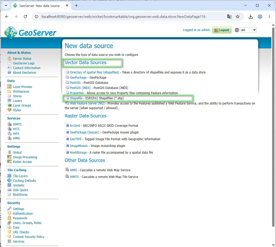 Add shp file data store