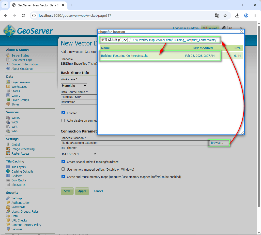 Add connection parameter for SHP data store
