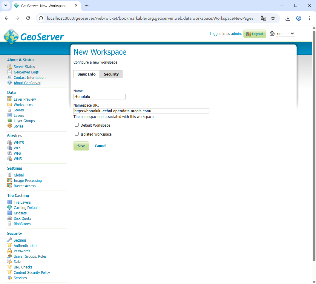 Add name and namespace of GeoServer